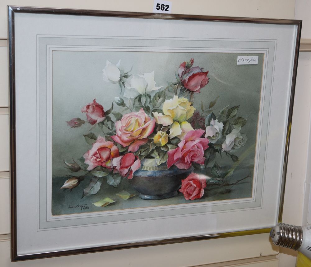 Jack Carter, watercolour, Still life of roses in a vase, signed and dated 1982, 26 x 36cm